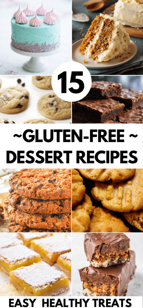 15 Gluten-Free Desserts If you’re looking for easy healthy gluten free desserts then you must see this collection of the best gluten-free dessert recipes! From simple cookies and chocolate cakes to no-bake cheesecakes & protein bars, there's something for everyone here! Plenty of vegan & dairy free options too! I love them all but the birthday cake is my favorite! #glutenfree #glutenfreerecipes #glutenfreedairyfree #healthy