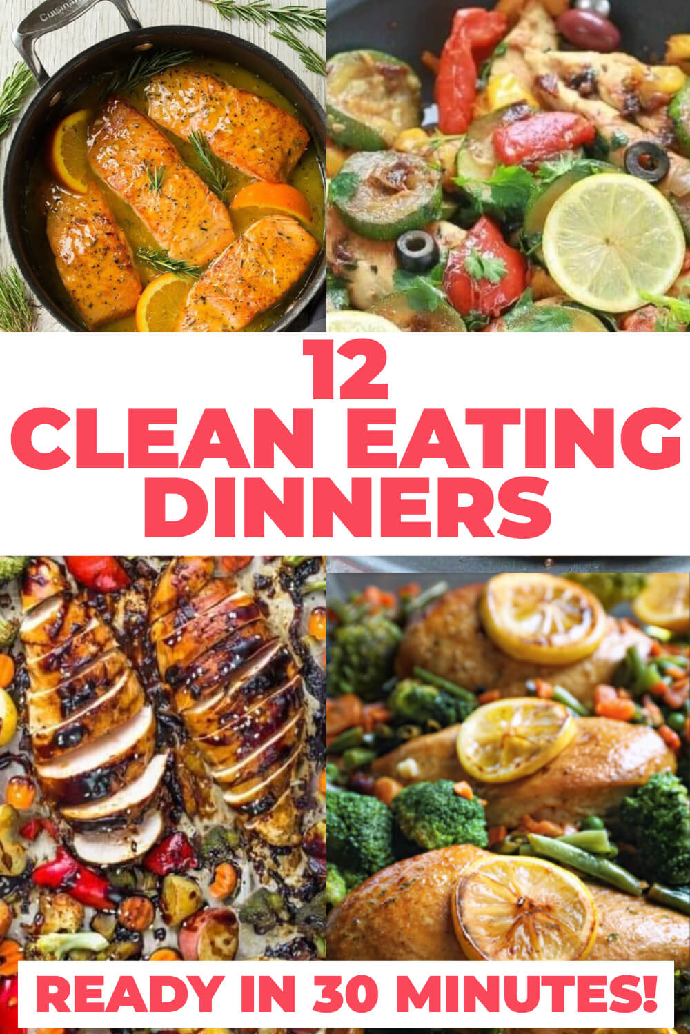Healthy dinner recipes you can make in 30 minutes or less! Easy clean eating recipes for families to enjoy! Perfect to add to your weekly meal plan for weight loss these clean eating recipes are quick & delicious! From one pot chicken to low carb fish and clean eating beef and pork you’re guaranteed to find a new favorite healthy recipe for dinner here! #healthyrecipes #cleaneating #healthy #cleaneatingrecipes #dinner 