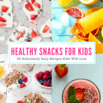 28 Healthy Snacks for Kids Whether you're looking for easy healthy after-school snacks that kids love, on the go energy bites for picky eaters or sneaky ways to get your toddler to eat his vegetables this collection of 28 healthy snacks for kids has you covered! #healthysnacks #healthyrecipes #cleaneating #snacks
