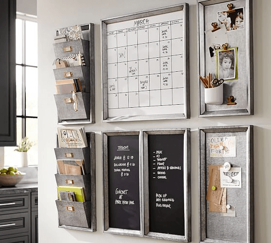 A family command center is a perfect way to organize a busy family! These DIY family command center ideas will help you organize and keep track of your mail, calendars, kid’s homework, backpacks, and school papers! Get your house and life organized for back to school now with these inspiring family command centers for your kitchen or office! I love this idea by Pottery Barn! #commandcenter #organization #organizationideas #organizing #declutter  