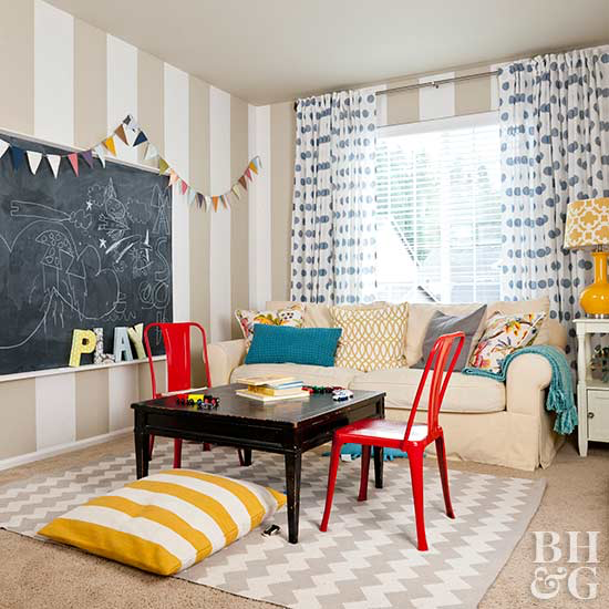 25 playroom ideas to inspire you to design a fun and organized playroom for your kids! From creative DIY decor, art and indoor play ideas to how to convert a nursery or bedroom to a playroom we’ve got you covered with awesome playroom ideas the entire family will love like this one from Jones Design Company! #playroom #kidsroom