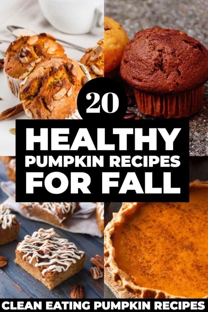 Looking for healthy pumpkin recipes? These clean eating pumpkin desserts, muffins, and appetizers are perfect for satisfying your sweet tooth without adding calories! Whether you’re looking for gluten-free, vegan, paleo or low carb pumpkin recipes, this collection of simple guilt-free treats won’t disappoint! #healthyrecipes #healthy #pumpkinrecipes #pumpkin #pumpkinspice #pumpkindesserts #pumpkinbread #cleaneatingrecipes #glutenfree #sugarfree #fallrecipes #holidayrecipes