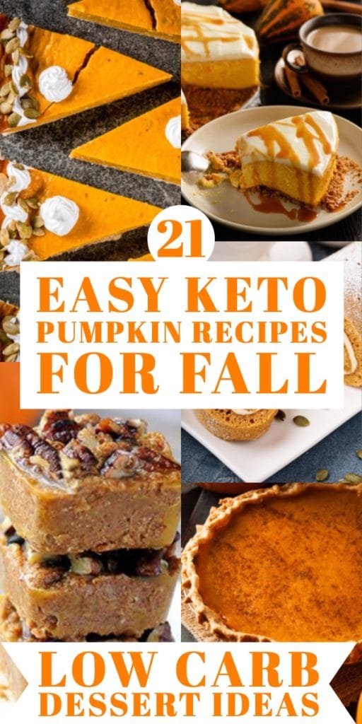 Keto Pumpkin Recipes! These easy keto pumpkin recipes are the perfect low carb desserts for the ketogenic diet this fall! Lose weight and enjoy these delicious keto pumpkin recipes: coffee, fat bombs, chia seed muffins, cheesecakes with almond flour crusts, pumpkin bread with cream cheese, cookies, cakes, and pumpkin pie! Must-have keto dessert recipes for Thanksgiving! #keto #ketorecipes #lowcarb #pumpkin #pumpkinrecipes #pumpkinbread #pumpkinpie #pumpkinmuffins #holiday #sugarfree #glutenfree