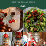 DIY Christmas decorations-wreaths with pinecones, apothecary jars, snowflake mason jar candle holders, festive Christmas nutcrackers, dollar store Christmas centerpieces