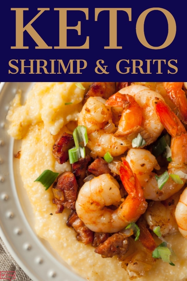 Keto Shrimp & Grits with Loaded Cauliflower Rice. Looking for a keto recipe for dinner? Try the ultimate keto comfort food: shrimp & grits! Buttery seasoned shrimp over loaded creamy cauliflower rice with cream cheese, cheddar, pepper jack, heavy cream, mushrooms & bacon! With just the right amount of spice this easy keto recipe is perfect for family dinner or special occasions - with 5.6 net carbs! #keto #ketorecipes #lowcarb #shrimp #comfortfood #ketodinner