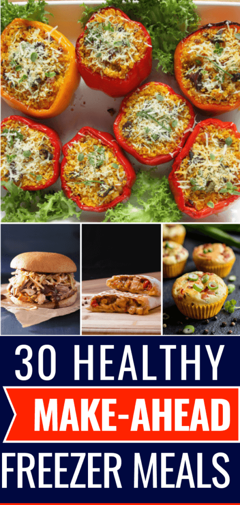Healthy freezer meals to make ahead for the week! The best easy, budget friendly recipes for busy families! Making meals for breakfast, lunch, and dinner has never been easier with these 30 healthy freezer meal recipes! From easy breakfast burritos to clean eating snacks, and freezer-friendly low carb casseroles you’ll find a new favorite to add to your crockpot & weekly meal prep plan! #freezermeals #healthy #mealprep #makeahead