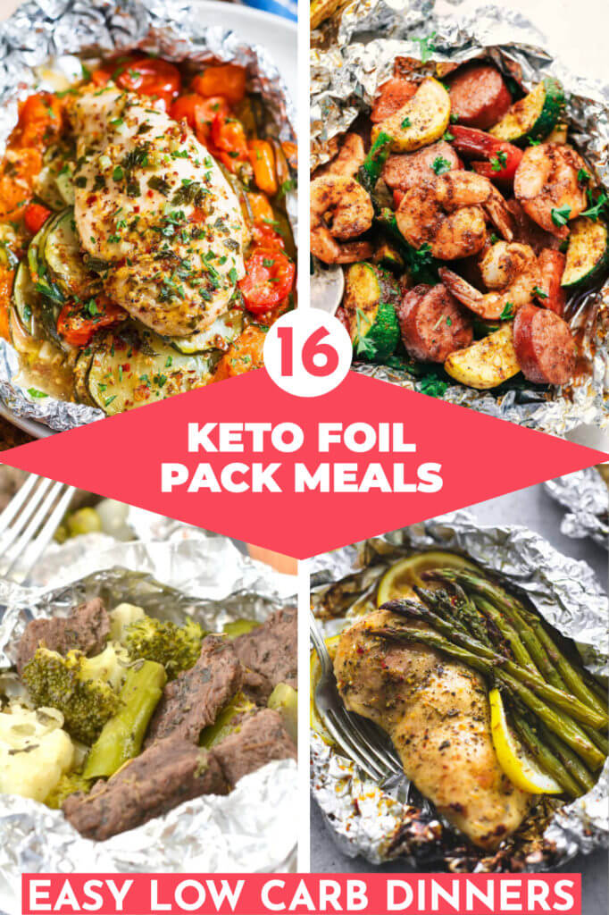 16 Keto Foil Pack Meals! Easy Low Carb 30 Minute Foil Packet Dinners For The Grill - Easy Keto Foil Packs make the best low carb summer dinner meals ready in 30 minutes or less! Whether you prefer chicken, shrimp, sausage, veggies, pork or fish you’ll find a new favorite easy keto dinner recipe for the grill or oven! Perfect Hobo dinners for your next camping trip! 
