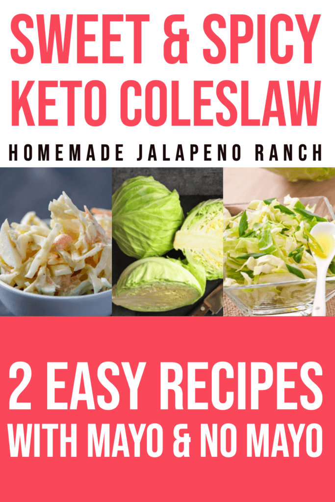 Sweet & Spicy Keto Coleslaw: 2 Ways To Make The Perfect Low Carb Slaw | The must have low carb, keto side dish for summer is this keto coleslaw recipe! With two easy recipes, one with mayo & one without, you can’t go wrong with this sweet & simple keto coleslaw with no sugar added! Sour cream, ranch seasonings, jalapenos & cilantro bring a flavorful kick to this healthy coleslaw recipe! #keto #ketorecipes #lowcarb #coleslaw #sidedish 