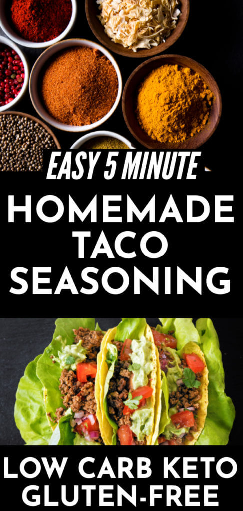 Easy Homemade Taco Seasoning Recipe | A simple recipe for homemade taco seasoning that’s keto, low carb, sugar free, & gluten free! Make taco night healthy with this 5 mintute keto-friendly taco seasoning!