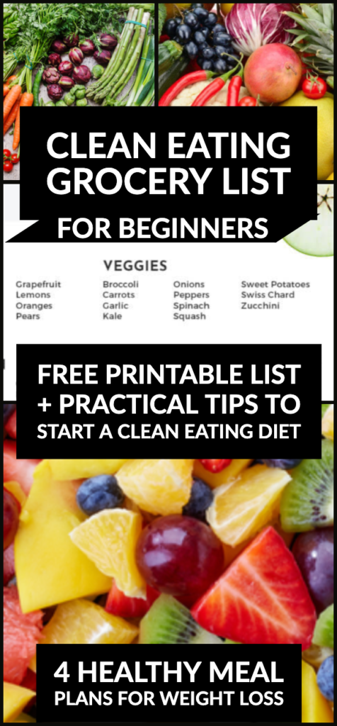 Clean Eating Shopping List for Beginners! Great resource if you want to start a clean eating diet for health or weight loss! Download the free printable clean eating grocery list & learn all of the rules & guidelines - what to eat & what to avoid - for a healthier lifestyle. Perfect beginners with tips & nutrition info about how to eat clean! Don’t miss this healthy shopping list! #cleaneating #healthy #mealplanning

