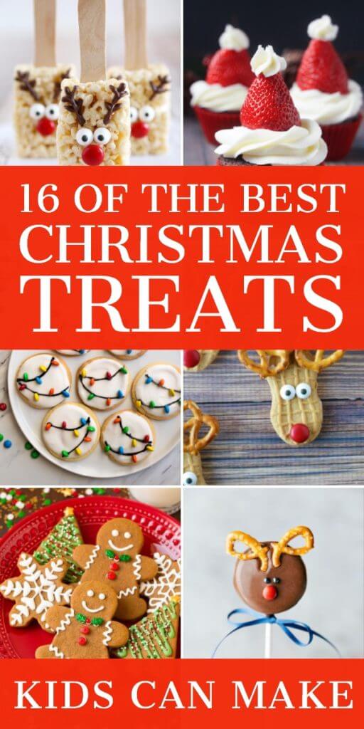 Christmas Treats Kids Can Make! Check out these easy recipes for Christmas desserts that are cute & simple enough for kids! From gingerbread houses & reindeer rice krispie treats to cookies & cupcakes these Christmas recipes are perfect for kids to give as gifts, for school parties, cookie swaps or to enjoy with family! Don’t miss these Christmas treats for kids! #Christmascookies #holidayrecipes #Christmastreats #Christmas
