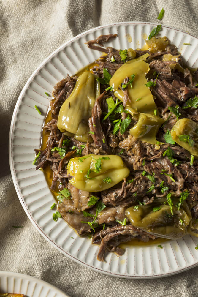This keto crockpot recipe is an easy and healthy low carb dinner that tastes amazing! Slow cooking Mississippi Pot Roast is a cheap keto diet meal idea for families! Best weight loss recipe on the ketogenic diet! #keto #ketogenic #ketorecipes #ketodiet #ketogenicdiet #lowcarb #crockpot #crockpotrecipes #slowcooker #PotRoast