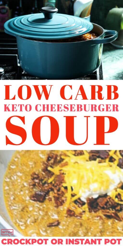 Looking for a keto dinner recipe that’s low carb & easy? This Keto Cheeseburger Soup with Bacon & Cream Cheese is the best! Only 3.1 net carbs! Make it in the crockpot, Instant Pot or Stove! Perfect for keto diet beginners! You can’t beat a slow cooking keto crockpot soup made easy! #keto #ketorecipes #ketodinner #lowcarb #crockpot #crockpotrecipes #InstantPot #slowcooker #bacon #cheeseburger 
