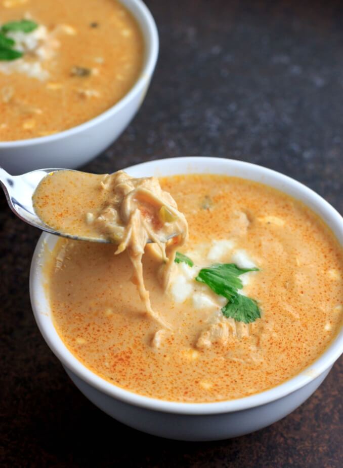 Chicken Salsa Queso Soup via Beauty And The Foodie 
