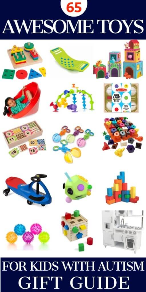 Looking for autism therapy toys & sensory tools for your child with autism or sensory processing disorder? Check out this collection of 65 toys, puzzles & brain building sensory  toys for kids to use at home or in the classroom that help with sensory, vestibular & gross & fine motor skills & speech! Speech, Occupational & ABA Therapist approved! #sensorytools