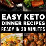 Easy keto dinner recipes you can make in 30 minutes or less! Easy low carb recipes for families to enjoy! Perfect to add to your weekly meal plan for weight loss; these keto diet dinner recipes are quick & delicious! From one-pot chicken to low carb fish, beef, and pork, you’re guaranteed to find a new favorite ketogenic recipe for dinner here! #keto #ketorecipes #ketodiet #ketodietrecipe #lowcarb #lowcarbrecipes #healthyrecipes #healthy #dinner #recipes