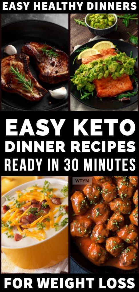 Looking for quick and easy keto dinner recipes? Check out this collection of ketogenic dinners you can make in 30 minutes or less! Whether you’re looking for low carb chicken, fish, or shrimp or keto friendly beef, pork, steak, or hamburger you’ll find a quick and easy keto meal on this list! #keto #ketorecipes #ketodinner #lowcarb #lowcarbrecipes