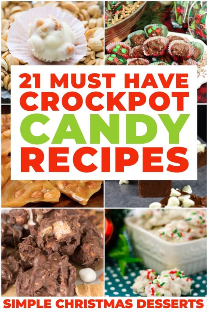 Crockpot Candy Recipes. 21 easy homemade candy to make Crock-Pot slow cooker Christmas candy recipes that you will adore! All are simple to make, there's chocolate, fudge, Christmas crack, turtles, peppermint clusters and more holiday favorites! Don’t miss these crockpot Christmas candy recipes that make fabulous gifts! #CrockPot #CrockPotRecipes #CrockPotCandy #SlowCookerCandy #SlowCooker #SlowCookerRecipes #Christmas #ChristmasCandy #ChristmasChocolate
