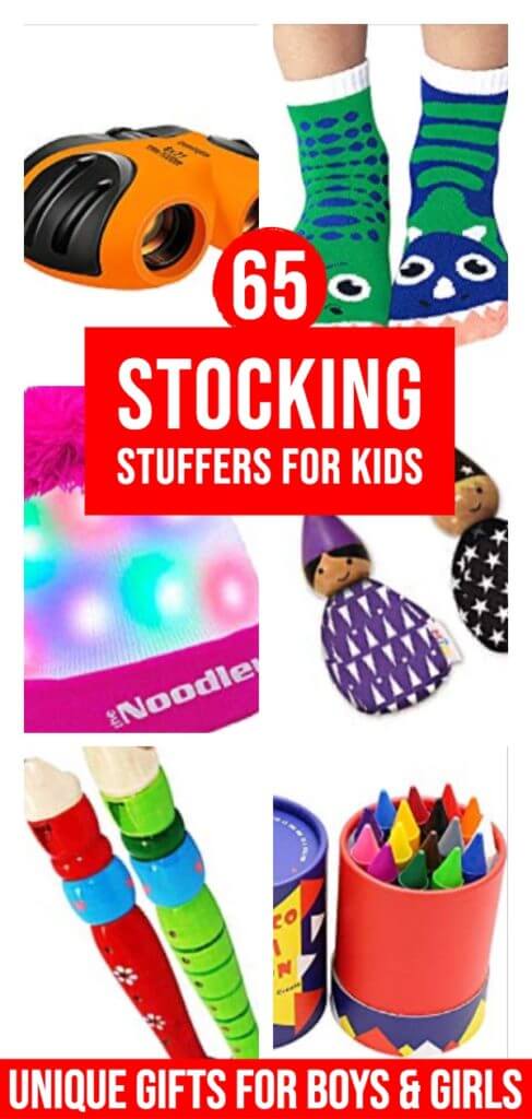 Looking for stocking stuffers for kids? We have 65 of the best Christmas gift ideas for boys and girls in one place! From cheap and inexpensive to useful and fun this collection of unique stocking stuffers for kids organized by age from baby to toddler to tween will make your life and shopping for Christmas easier regardless of your budget! #StockingStuffers #toys #Christmas #ChristmasGifts #ChristmasToys #toygiftguide #holidaygifts
