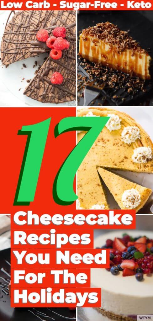 Keto Cheesecake Recipes. The best low carb, sugar free cheesecake recipes  perfect for the holidays! Whether prefer easy no-bake keto chocolate cheesecake, mini cheesecake bites, or a pumpkin cheesecake for Thanksgiving & Christmas dessert, these keto cheesecake recipes with almond flour will not disappoint. Don’t miss these sugar-free, ketogenic dessert recipes! #keto #ketorecipes #ketodessert #lowcarb #lowcarbdessert #nobake #Christmas #holidayrecipes #glutenfree #sugarfree 