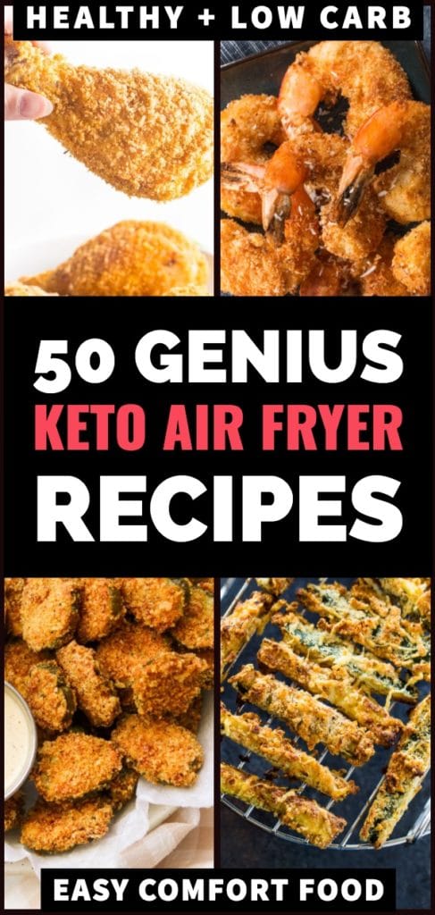 Looking for healthy, low carb keto air fryer recipes? Check out this epic collection of healthy recipes! We’re talking easy fried chicken, shrimp, pork chops and fish to wings, fried pickles, and cauliflower! Over 50 keto air fryer recipes to add to your weekly meal plan. Lose weight and enjoy the best comfort food made healthy and fast! #keto #ketorecipes #ketoairfryer #ketodiet #lowcarb #lowcarbrecipes #ketocomfortfood #airfryer #airfryerrecipes #healthyairfryerrecipes #airfried #healthy