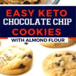 Keto Chocolate Chip Cookies made with almond flour are a family favorite! If you’re looking for a healthy chocolate chip cookie that’s crispy on the outside, but soft and chewy on the inside, then you must try this low carb, gluten-free,grain-free, sugar-free and paleo cookie that tastes amazing. Make them ahead and freeze for the holidays or any day you need a low carb treat! #keto #ketorecipes #ketocookies #lowcarb #lowcarbrecipes #lowcarbcookies #chocolatechipcookies #cookies #glutenfree