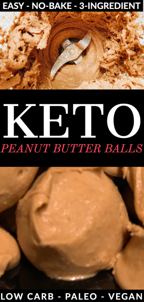 This recipe for keto peanut butter balls is an easy no-bake dessert that comes together in a few minutes using 3-ingredients. It's perfect for low carb, Paleo, and vegan diets with only 1.8 net carbs per ball! #keto #ketorecipes #lowcarb #lowcarbrecipes #paleo #vegan #sugarfree #peanutbutter #peanutbutterballs #nobake 
