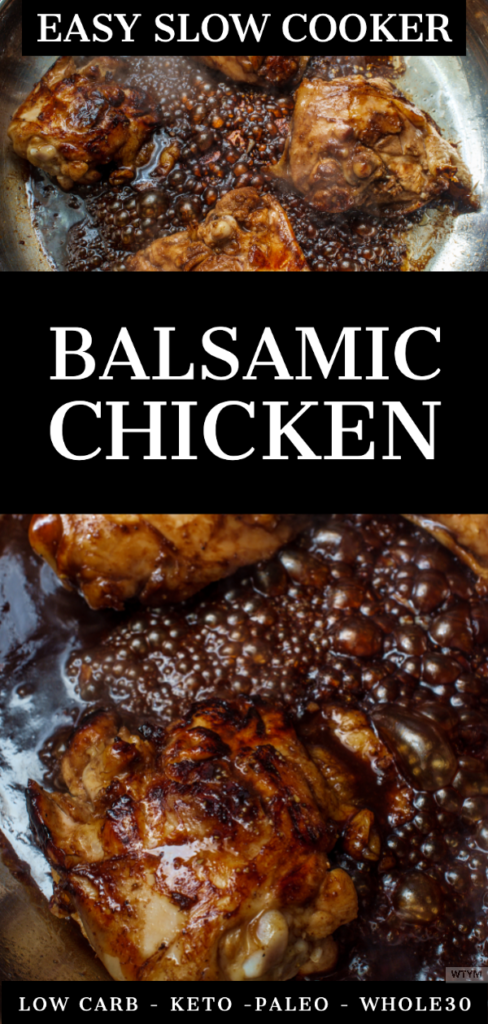Slow Cooker Balsamic Chicken is an effortless, easy crockpot dinner recipe that is low carb, keto-friendly, gluten-free, Paleo, and Whole30 approved. #keto #ketorecipes #lowcarbrecipes #dinner #crockpot #slowcooker